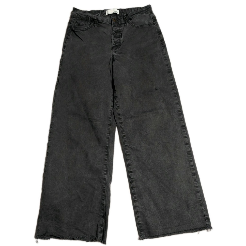Vervet Womens 29‎ High Rise Wide Leg Jeans Gray Raw Hem Stretch Denim